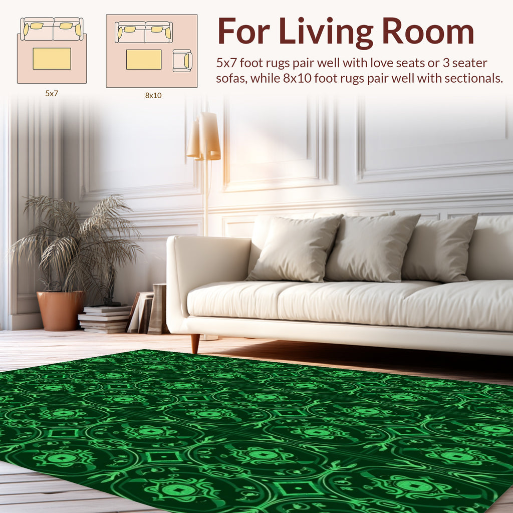 Dark Green Ornamental Medallion Pattern Rug