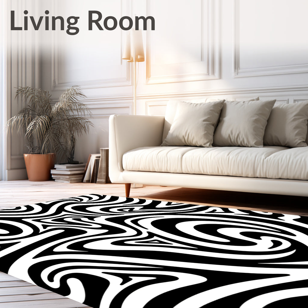 Bold Black and White Swirl Pattern Rug