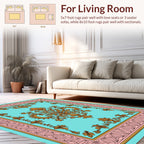 Aqua Golden Floral Border Rug