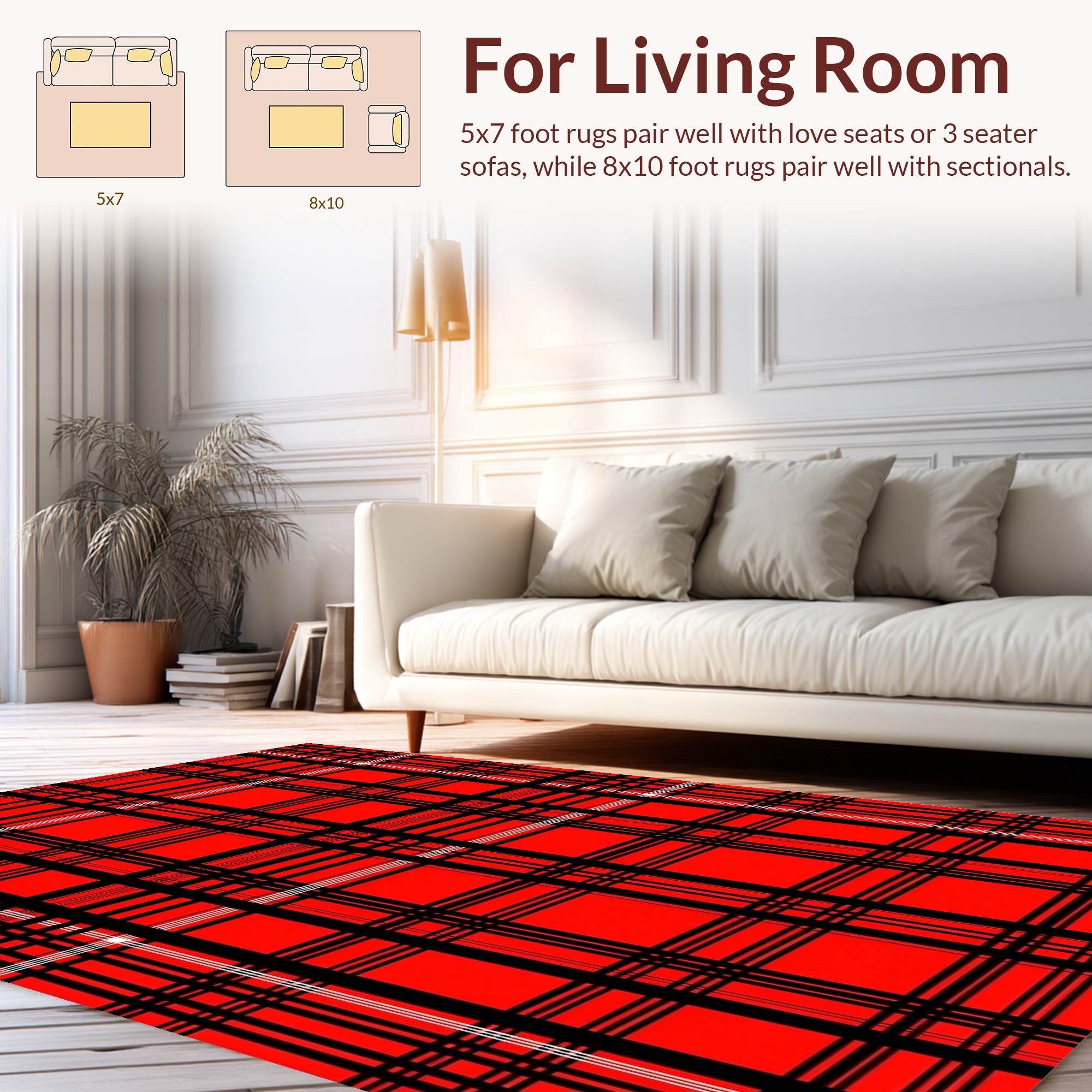 Bold Red Black Plaid Lines Rug