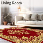 Ornate Floral Scrollwork Red Gold Rug