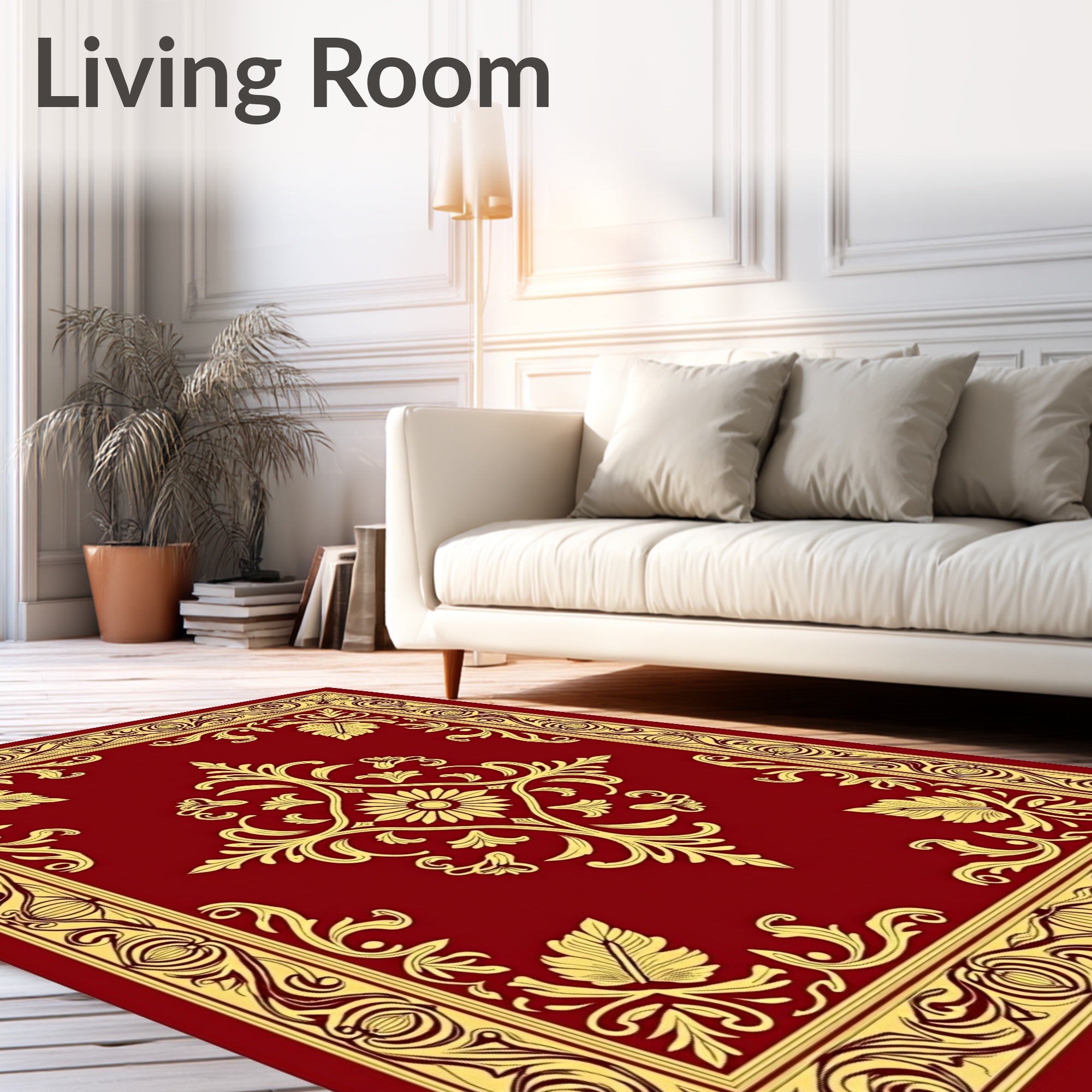 Ornate Floral Scrollwork Red Gold Rug