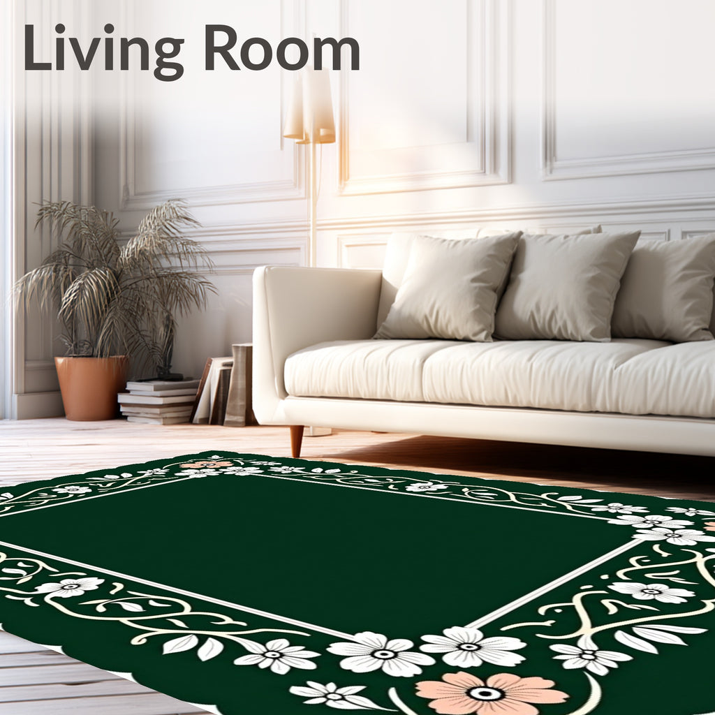 Floral Vine Frame Green Rug