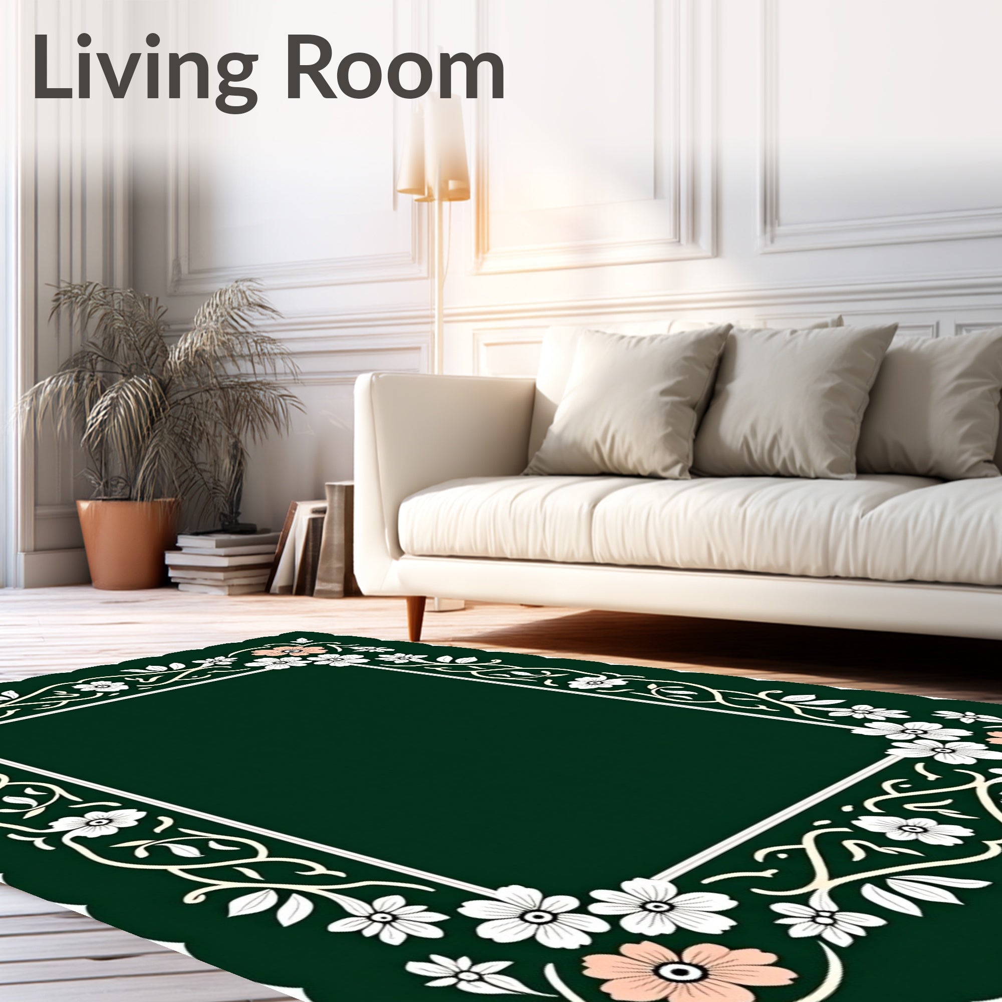 Floral Vine Frame Green Rug