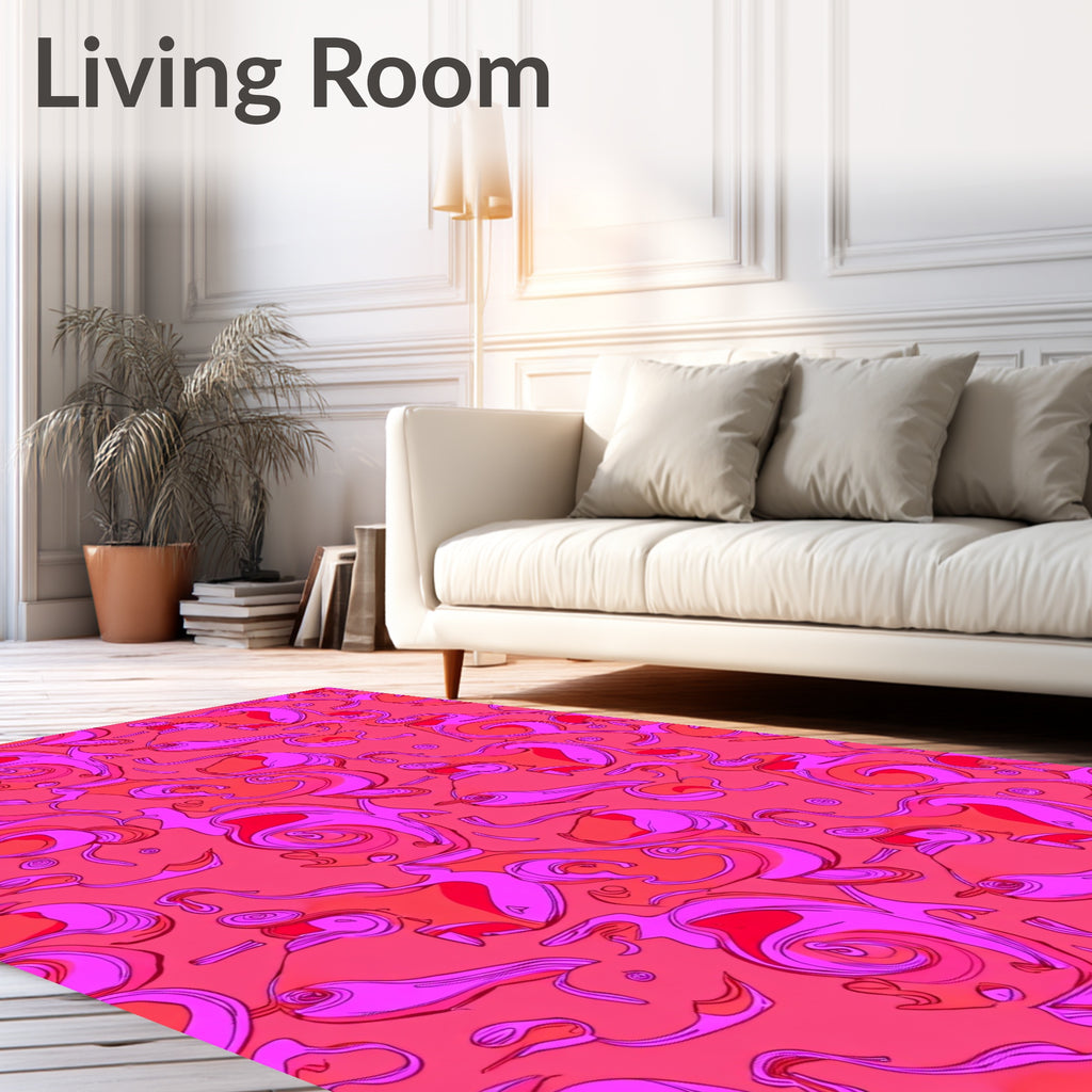 Whimsical Pink Coral Abstract Swirls Rug