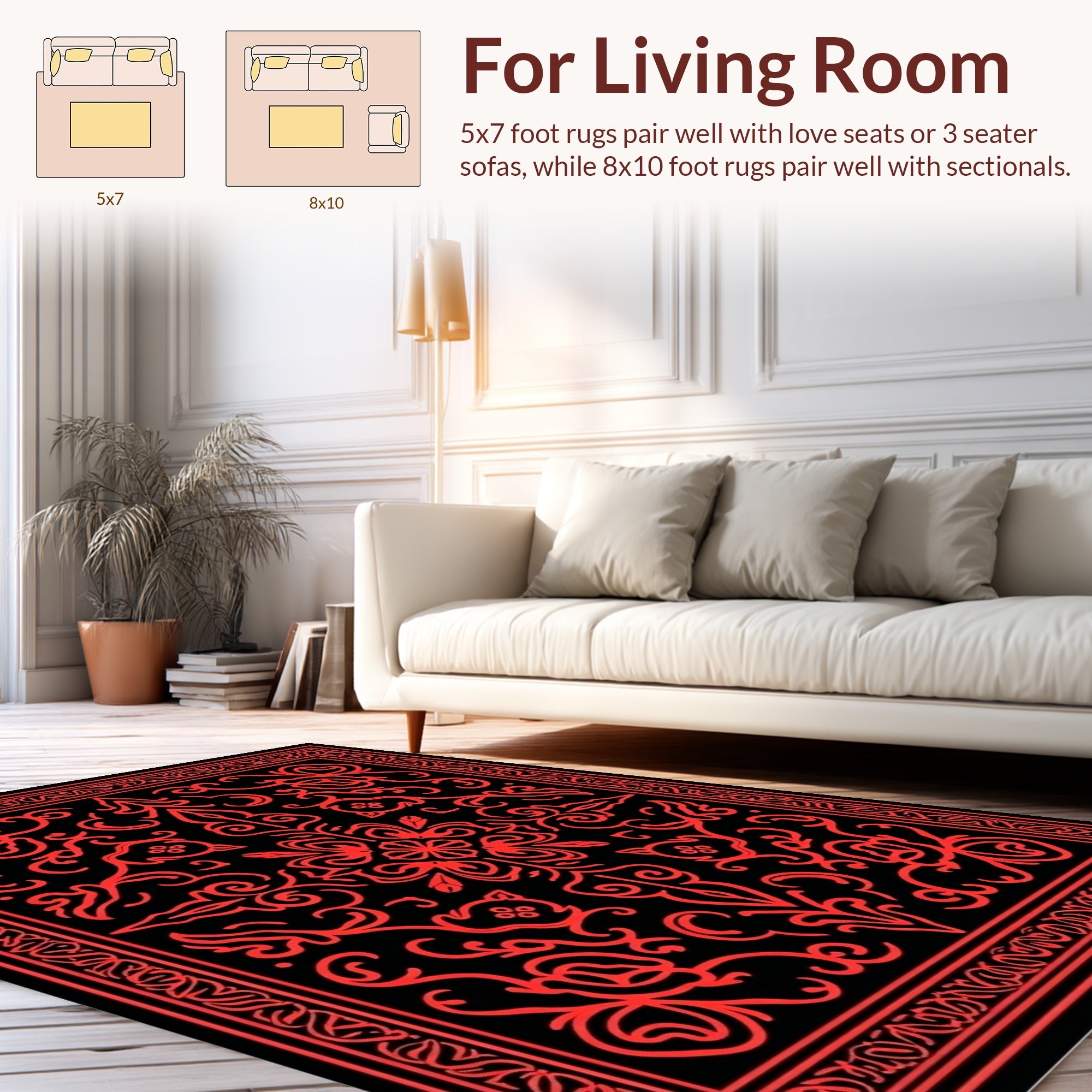 Bold Red Floral Symmetry Pattern Rug