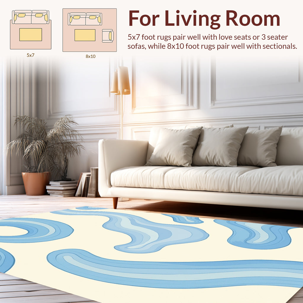 Abstract Blue Wavy Organic Lines Rug