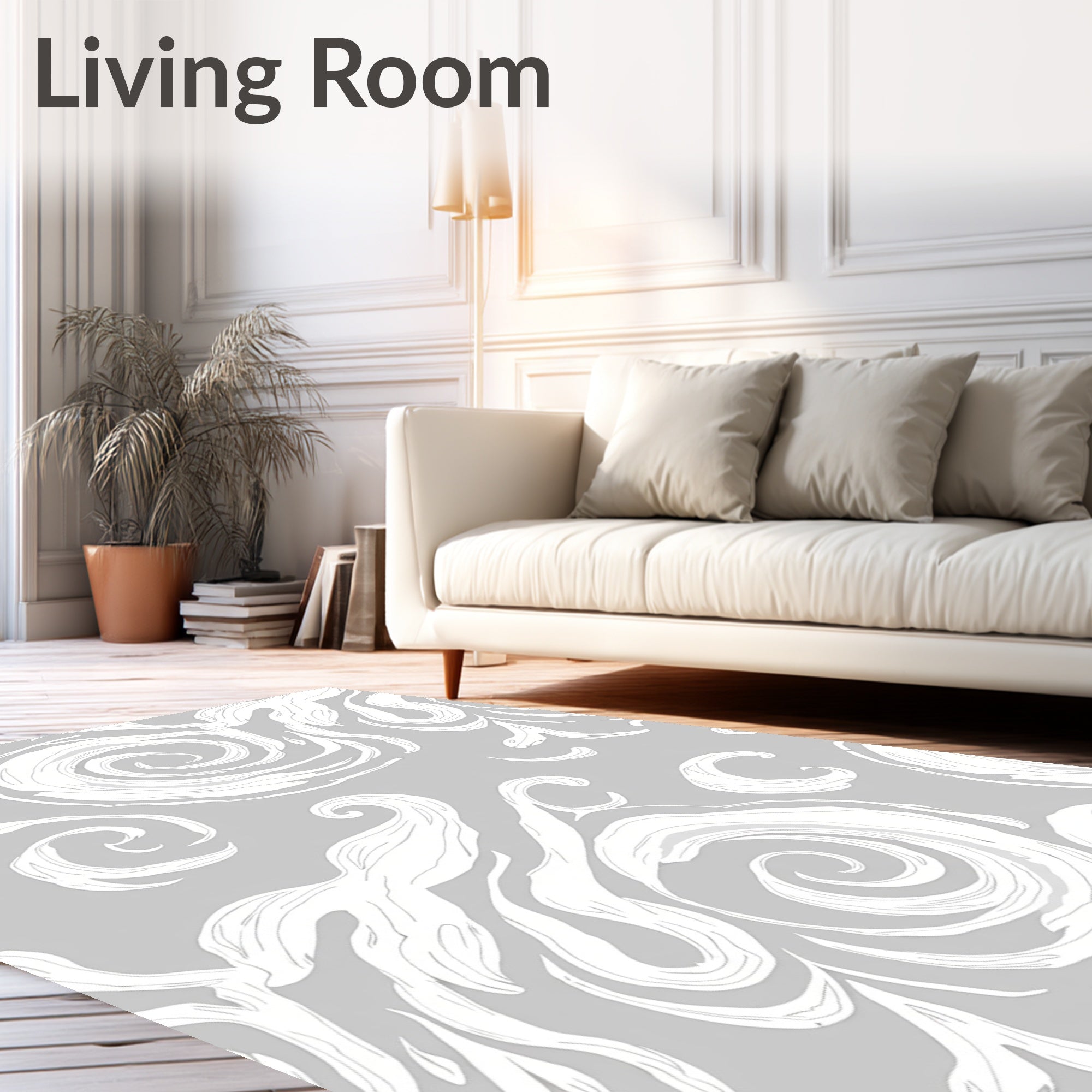 Gray Swirl Floral Sketch Rug