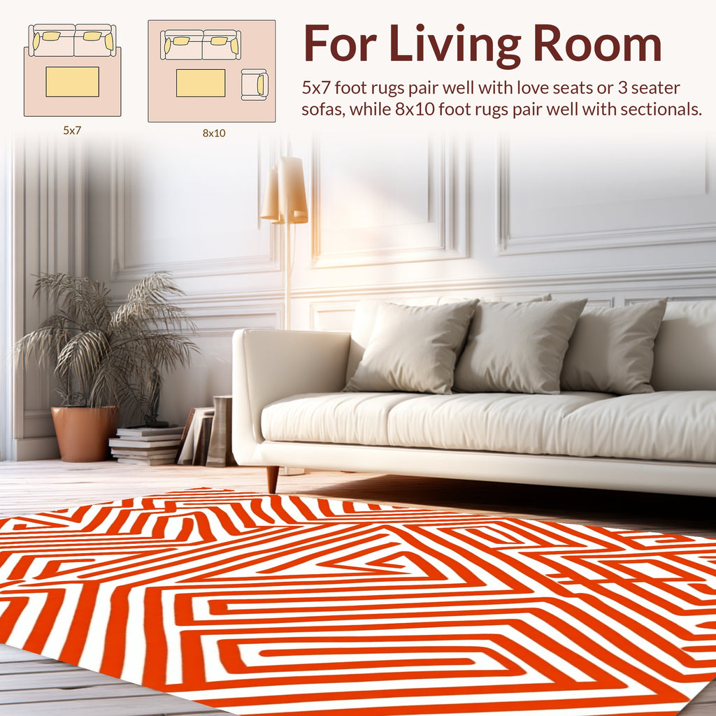 Bold Red Abstract Maze Pattern Rug