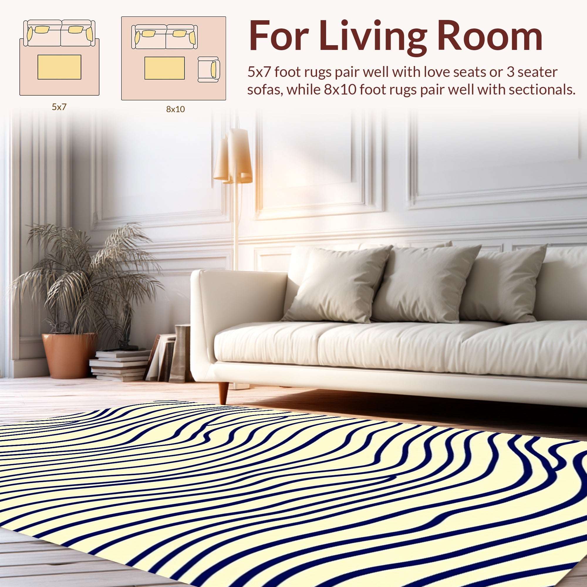Navy Blue Wavy Lines Rug