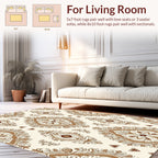 Brown Cream Baroque Damask Floral Rug