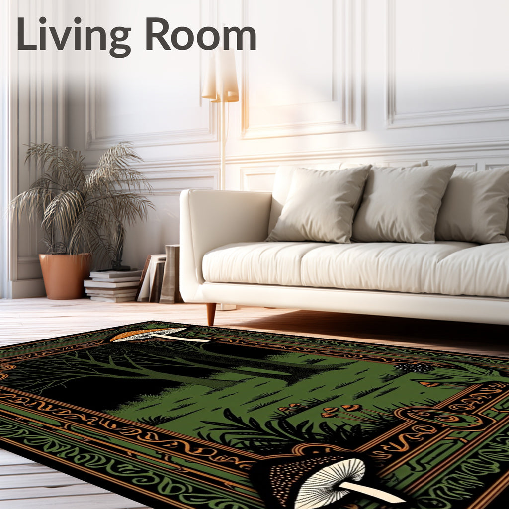 Enchanted Forest Mushroom Art Nouveau Rug