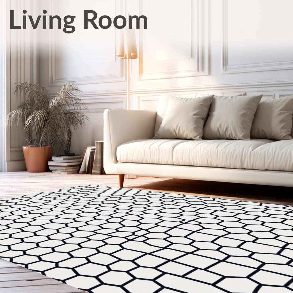 Black Geometric Honeycomb Pattern Rug