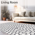 Black Geometric Honeycomb Pattern Rug