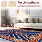 Rich Blue Red And Gold Geometric Design Rug