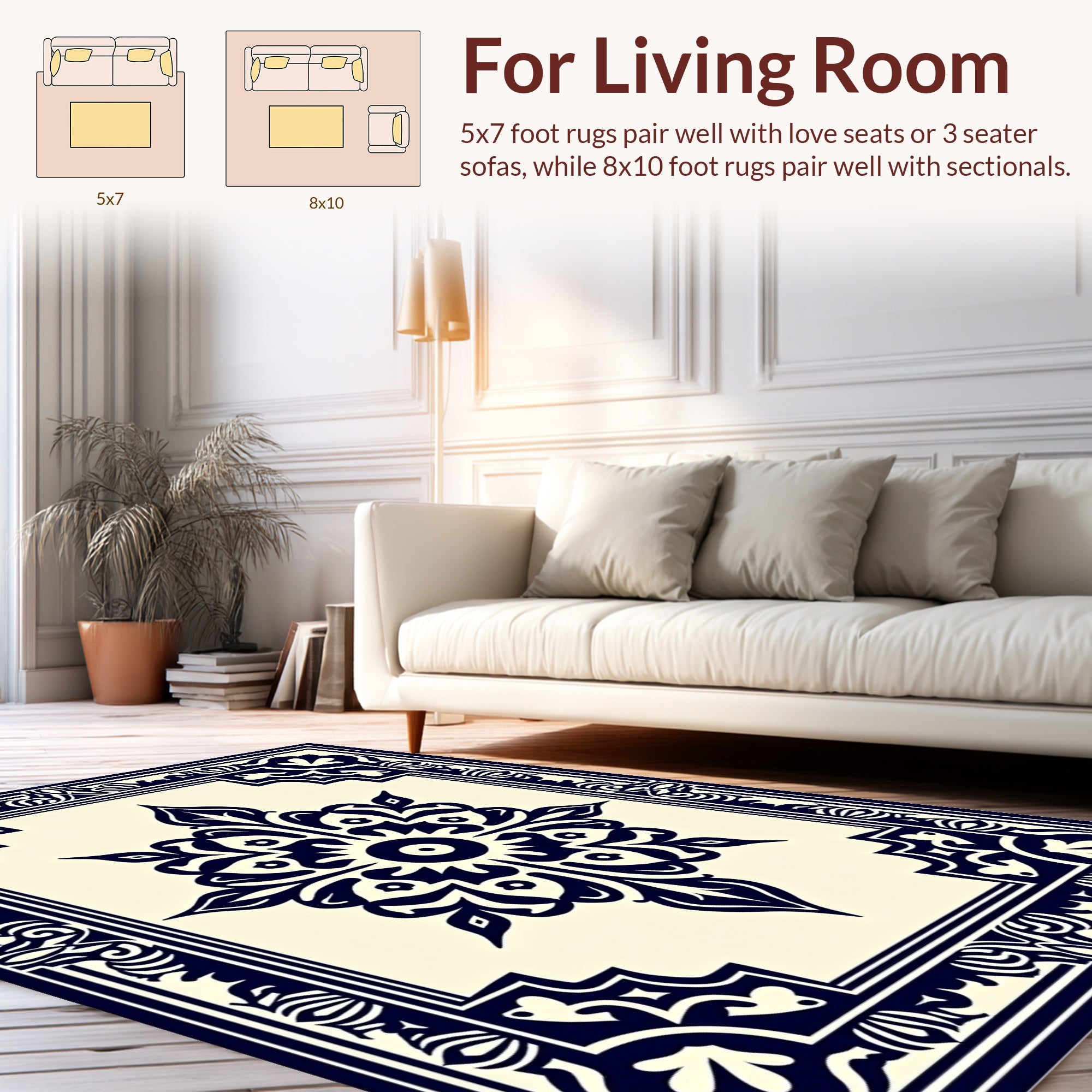 Elegant Navy Floral Center Medallion Rug