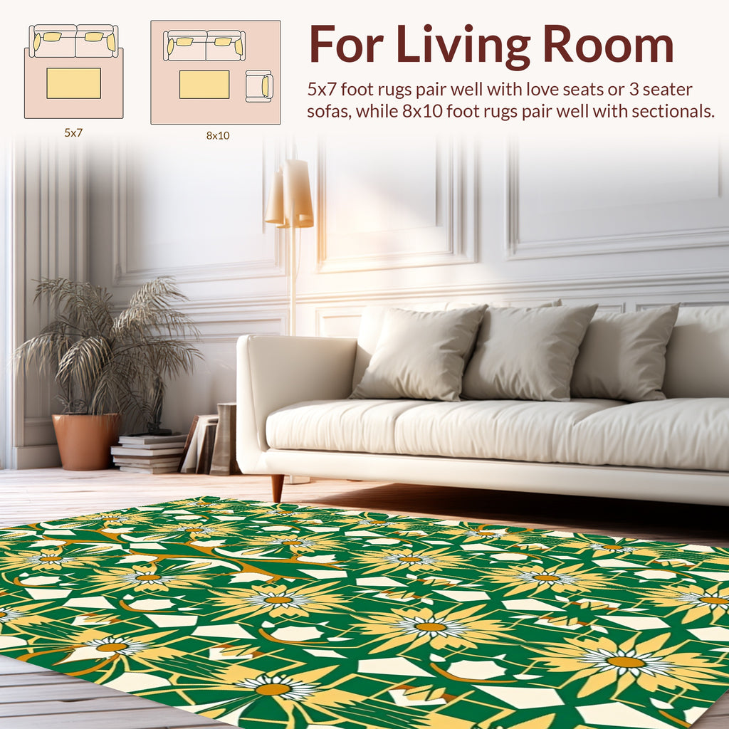 Golden Daisy Floral Geometric Pattern Rug