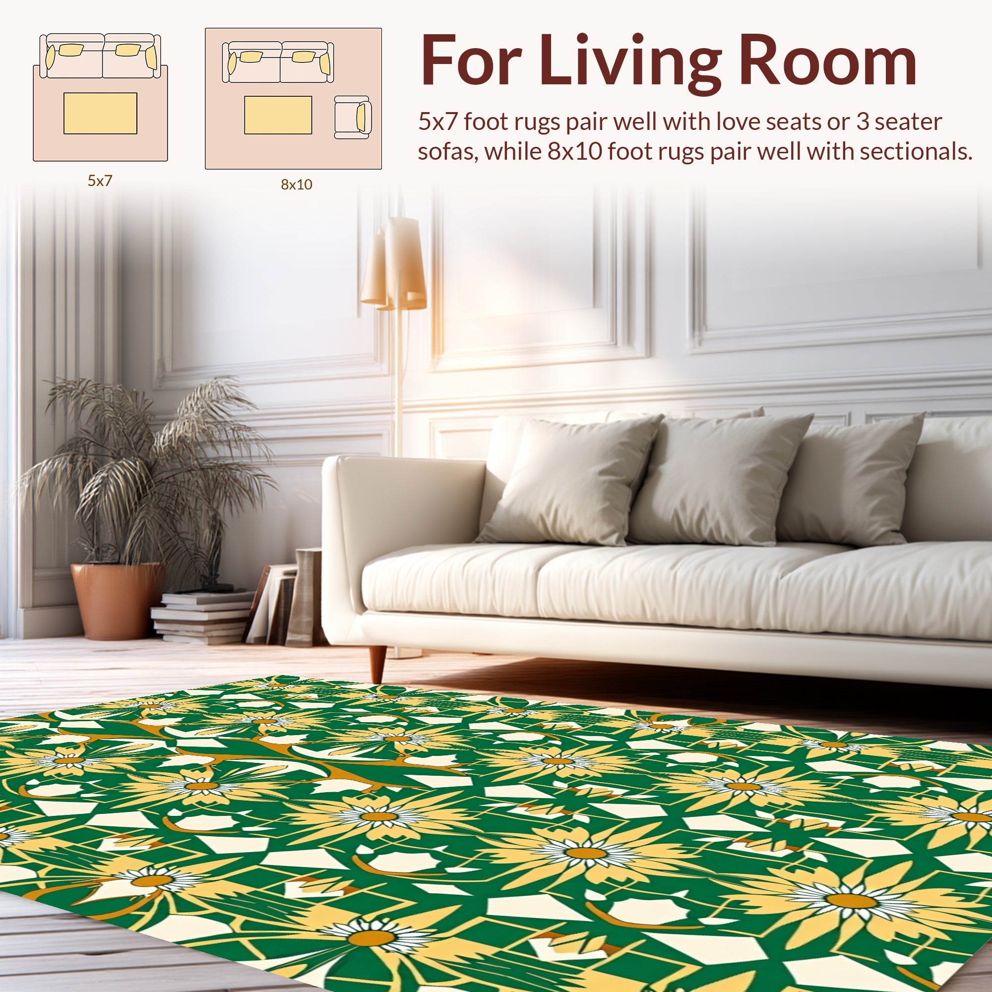 Golden Daisy Floral Geometric Pattern Rug