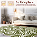 Olive Green Geometric Maze Pattern Rug