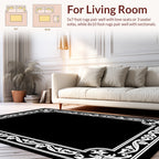 Ornate White Floral Border Design Rug