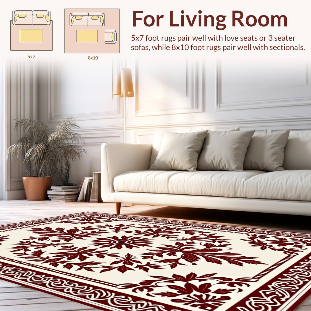 Ornate Floral Vine Mandala Border Rug
