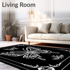 Classic Black White Butterfly Artistry Rug