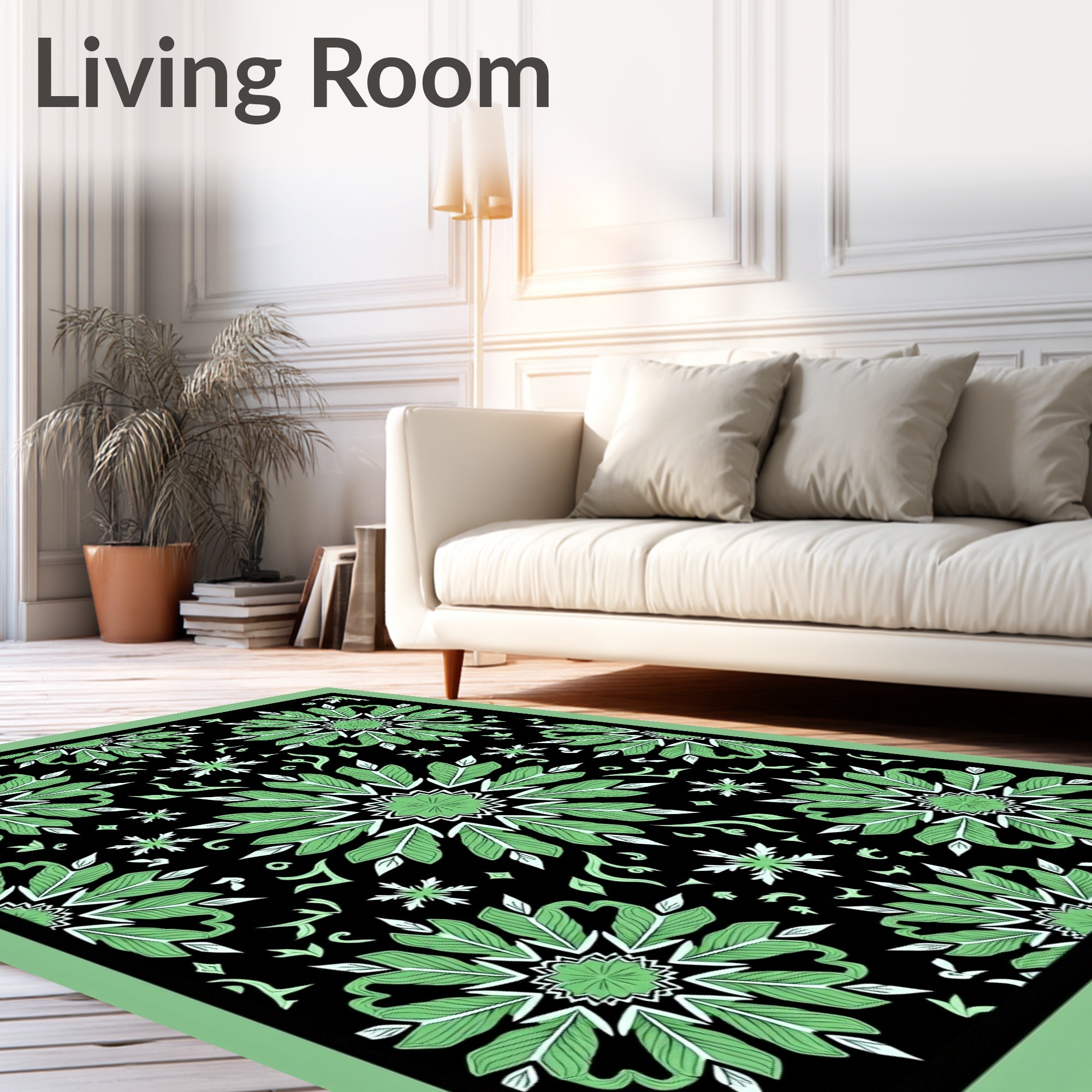 Mint Green Floral Mandala Statement Rug