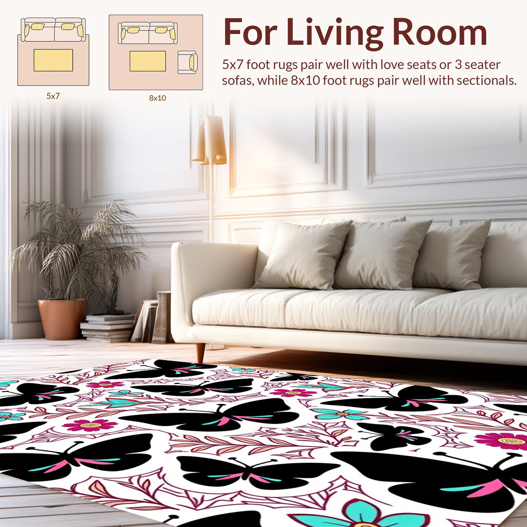 Black Butterfly Garden Pattern Rug