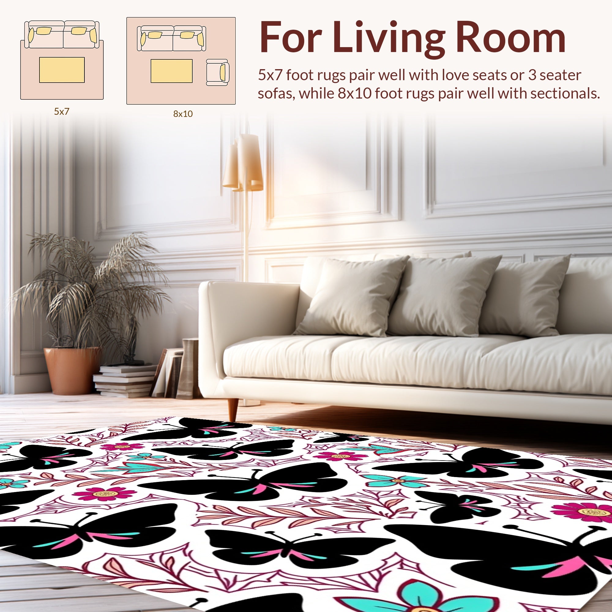 Black Butterfly Garden Pattern Rug
