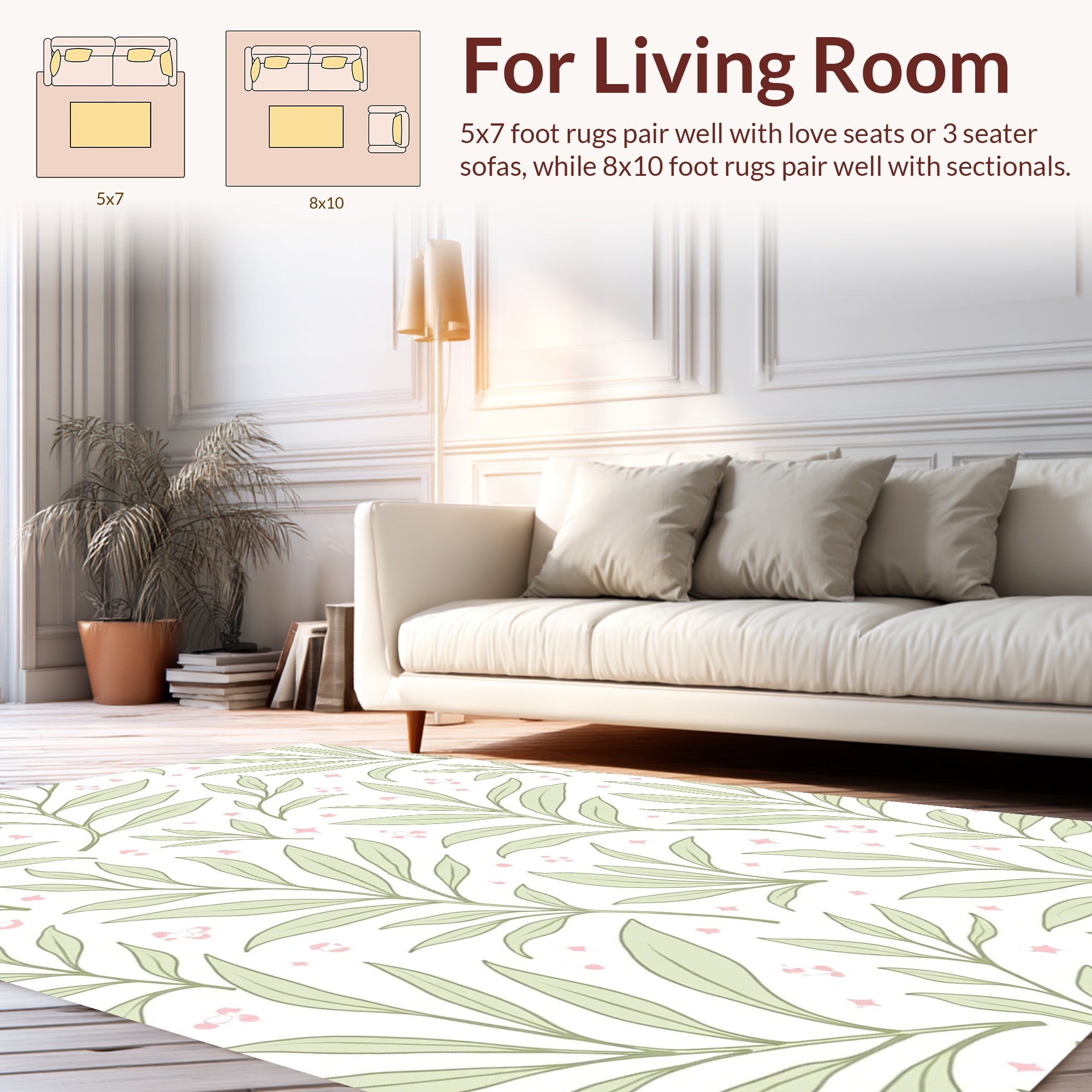 Delicate Leaf Pattern with Pink Accents Rug