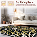 Intricate Gold Floral Damask Design Rug