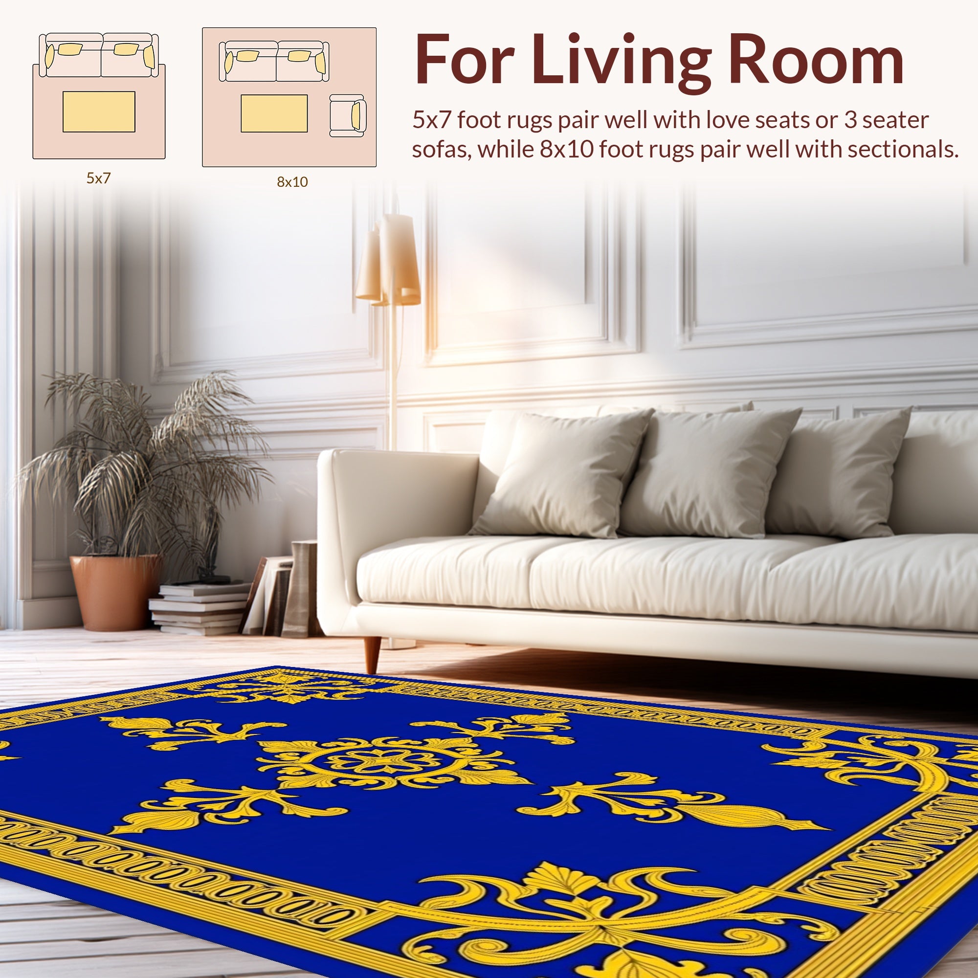 Royal Blue Gold Classic Floral Rug