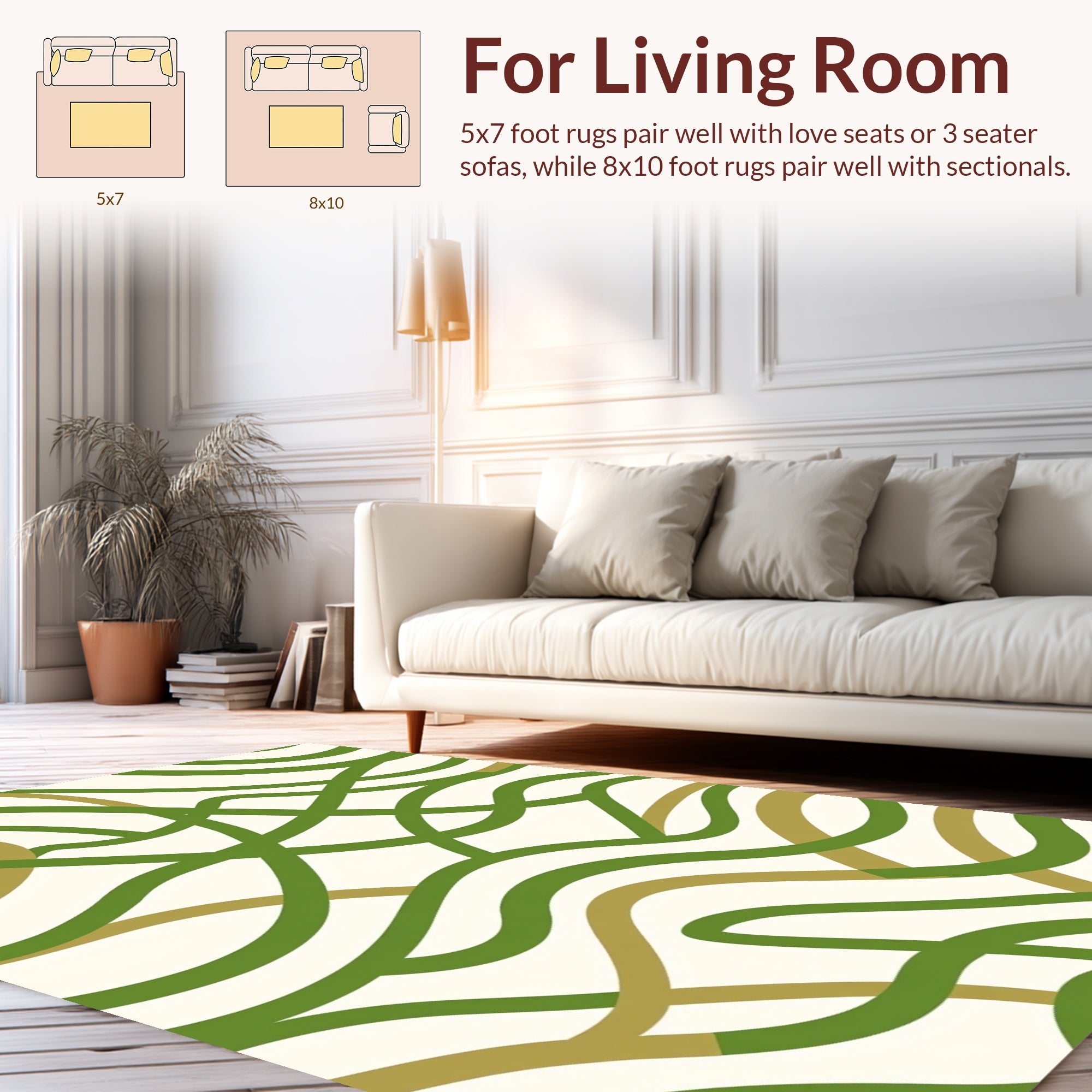 Abstract Green Gold Swirls Rug