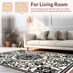 Intricate Black Floral Scroll Pattern Rug