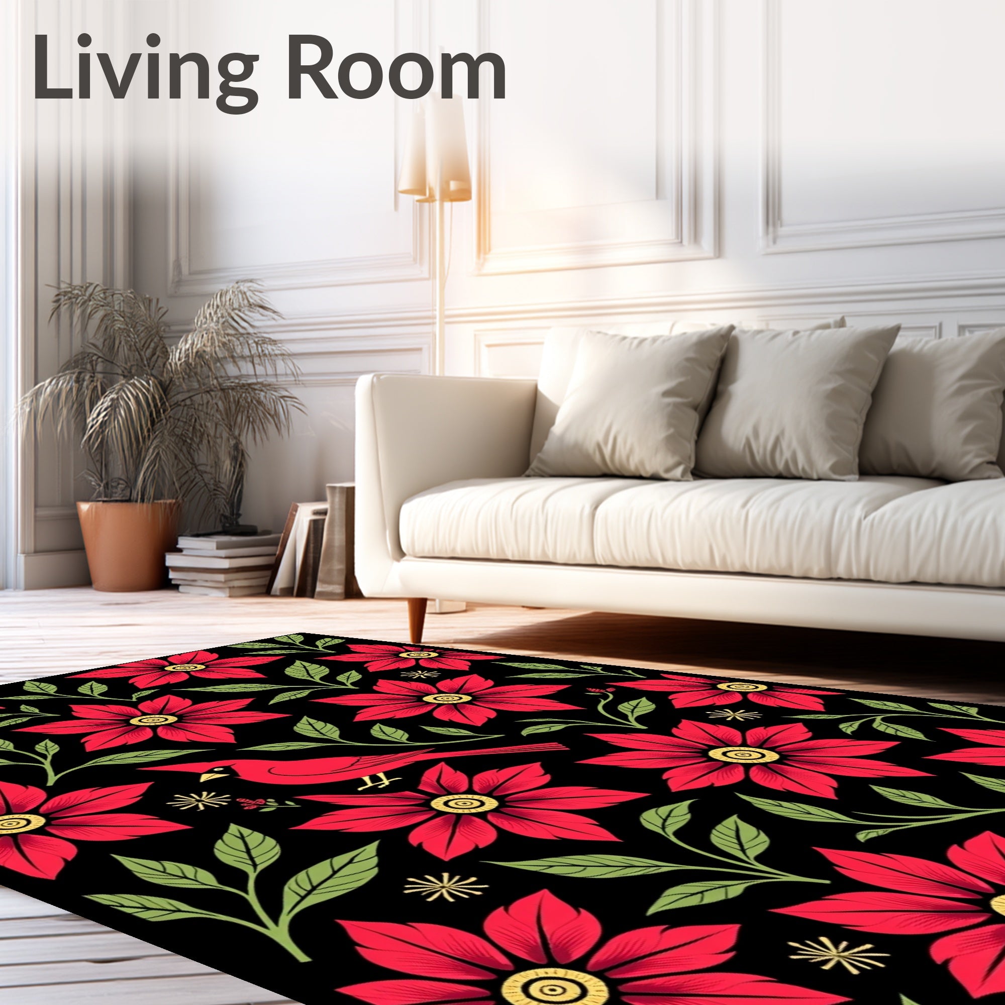 Crimson Cardinal Floral Garland Rug