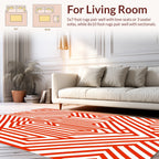Bold Red Orange Geometric Maze Design Rug