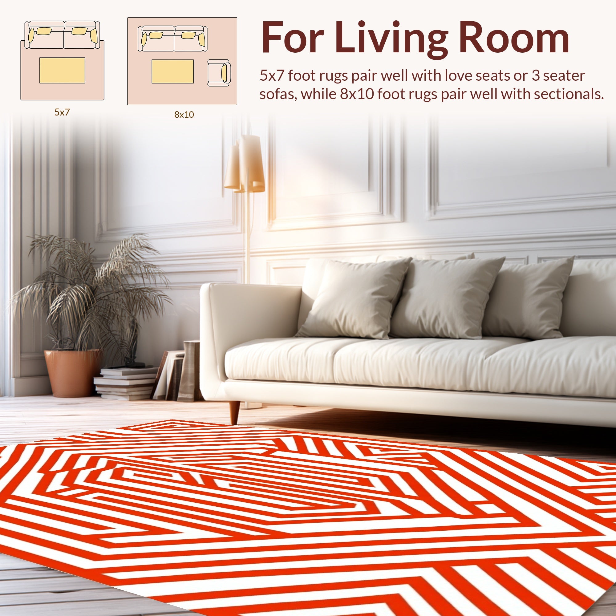 Bold Red Orange Geometric Maze Design Rug