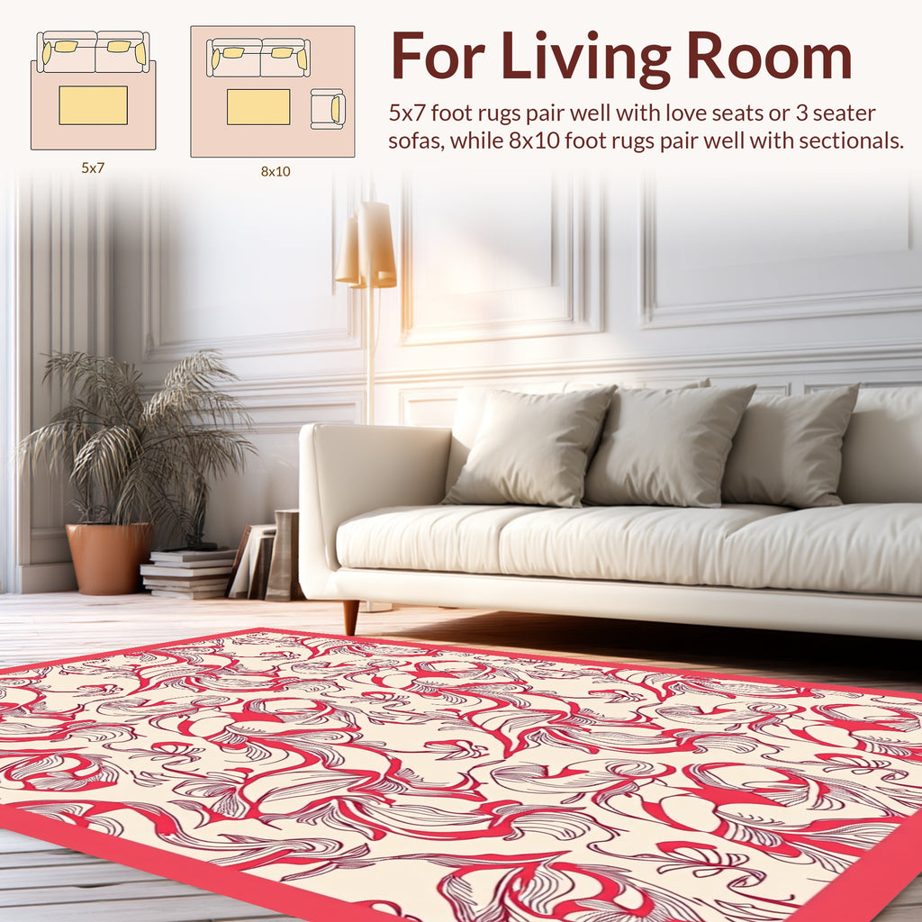 Bold Red Swirl Floral Pattern Rug