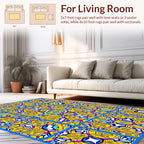 Vibrant Yellow Blue Kaleidoscopic Pattern Rug