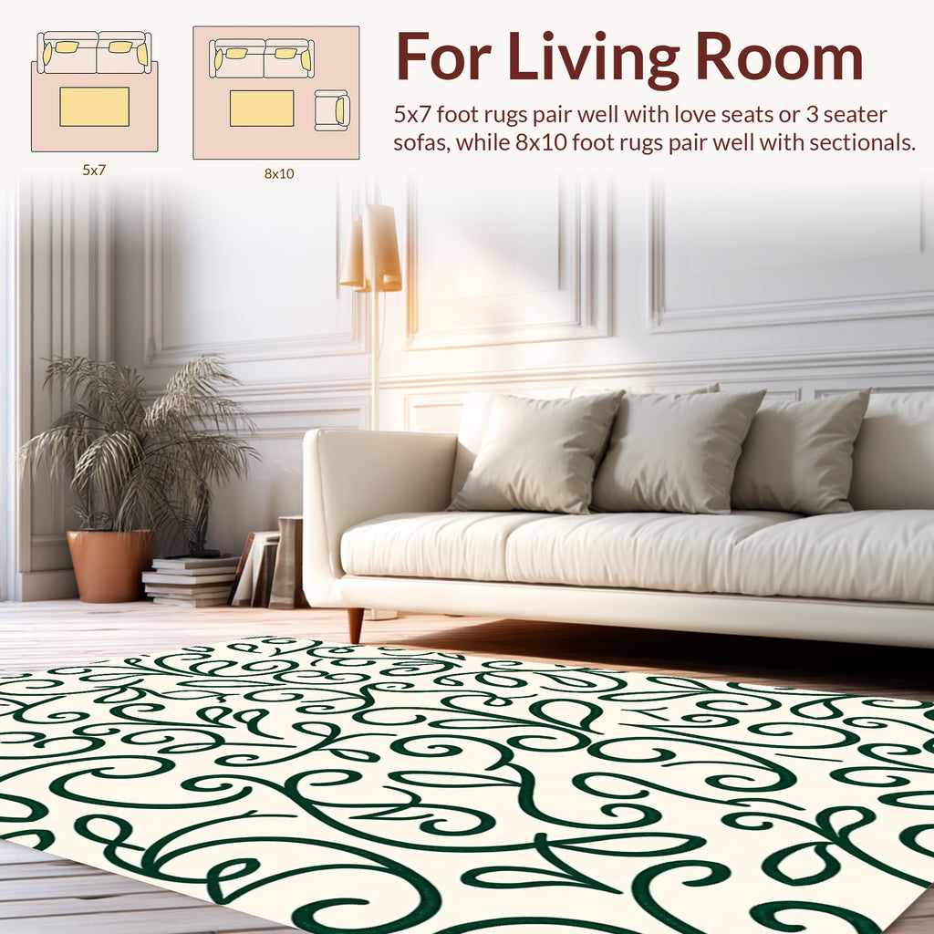 Dark Green Vine Swirl Pattern Rug