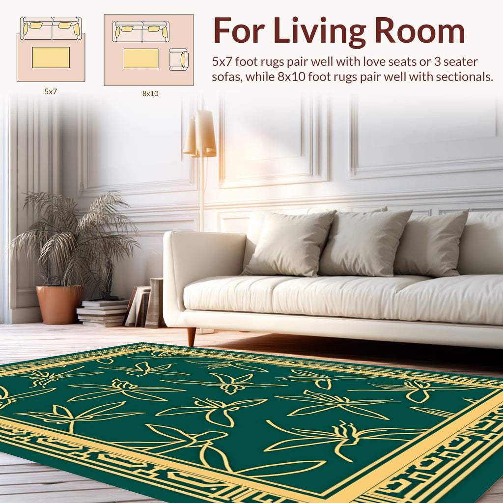 Emerald Gold Floral Pattern Rug