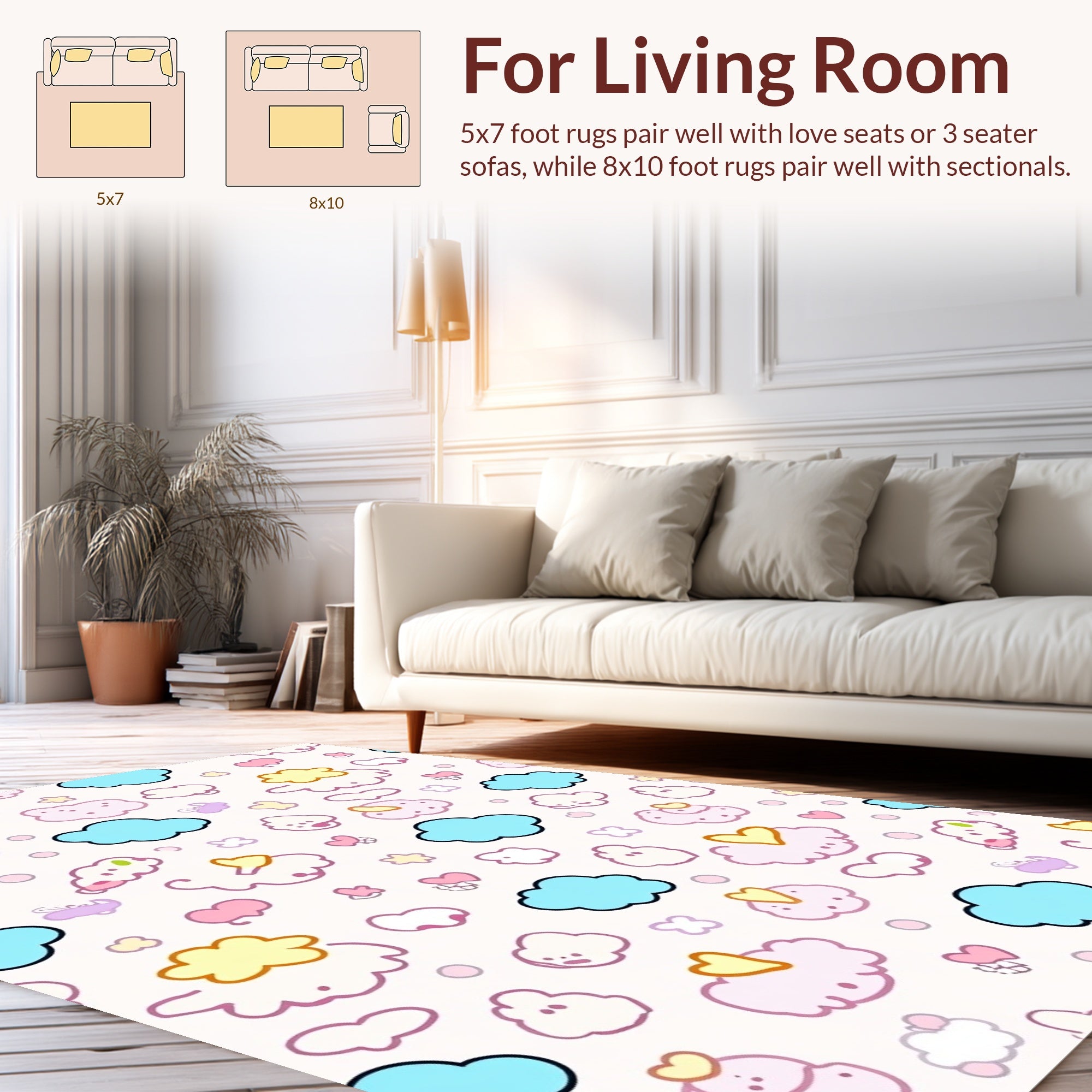 Whimsical Cloud Heart Pattern Design Rug