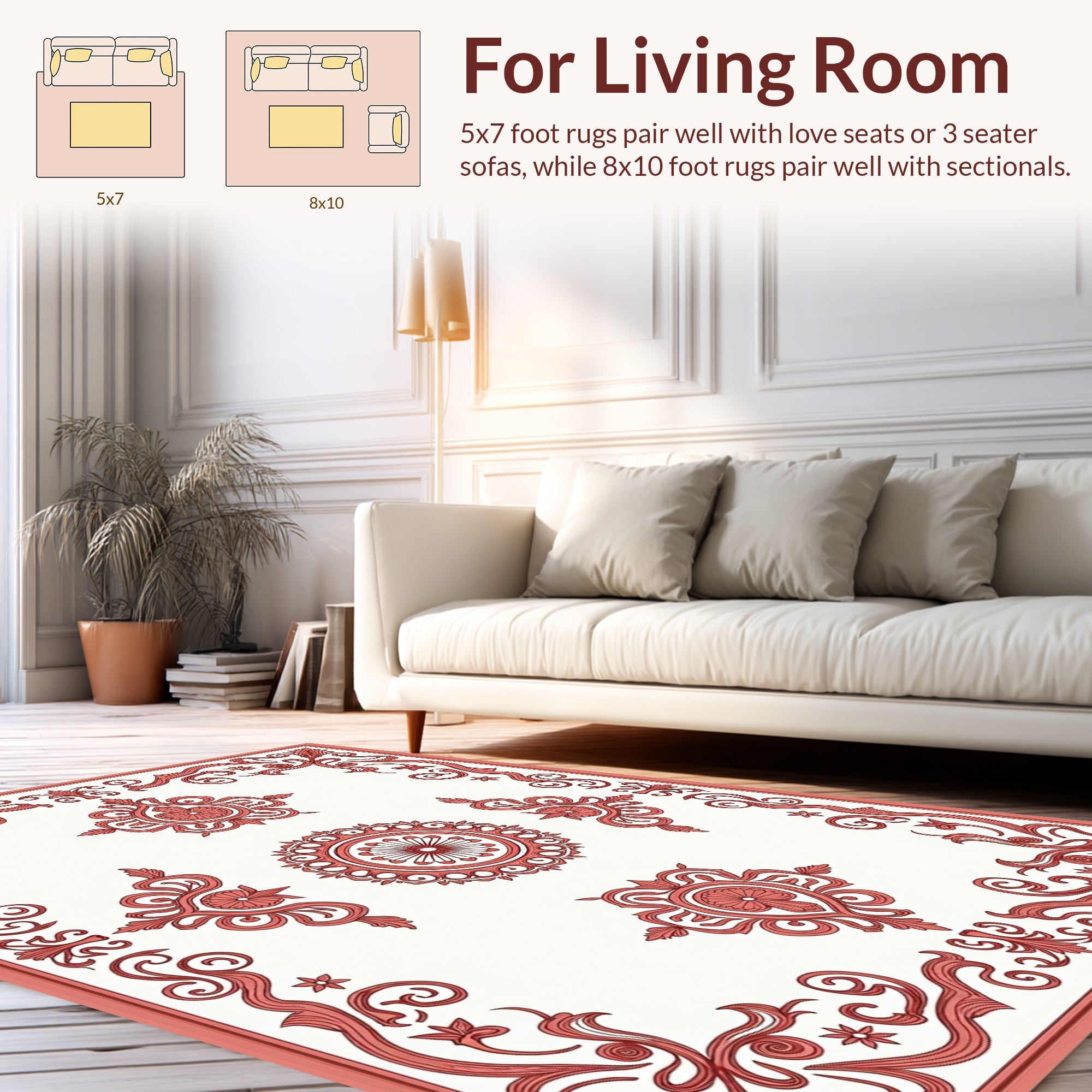 Elaborate Floral Scrollwork Red Design Rug