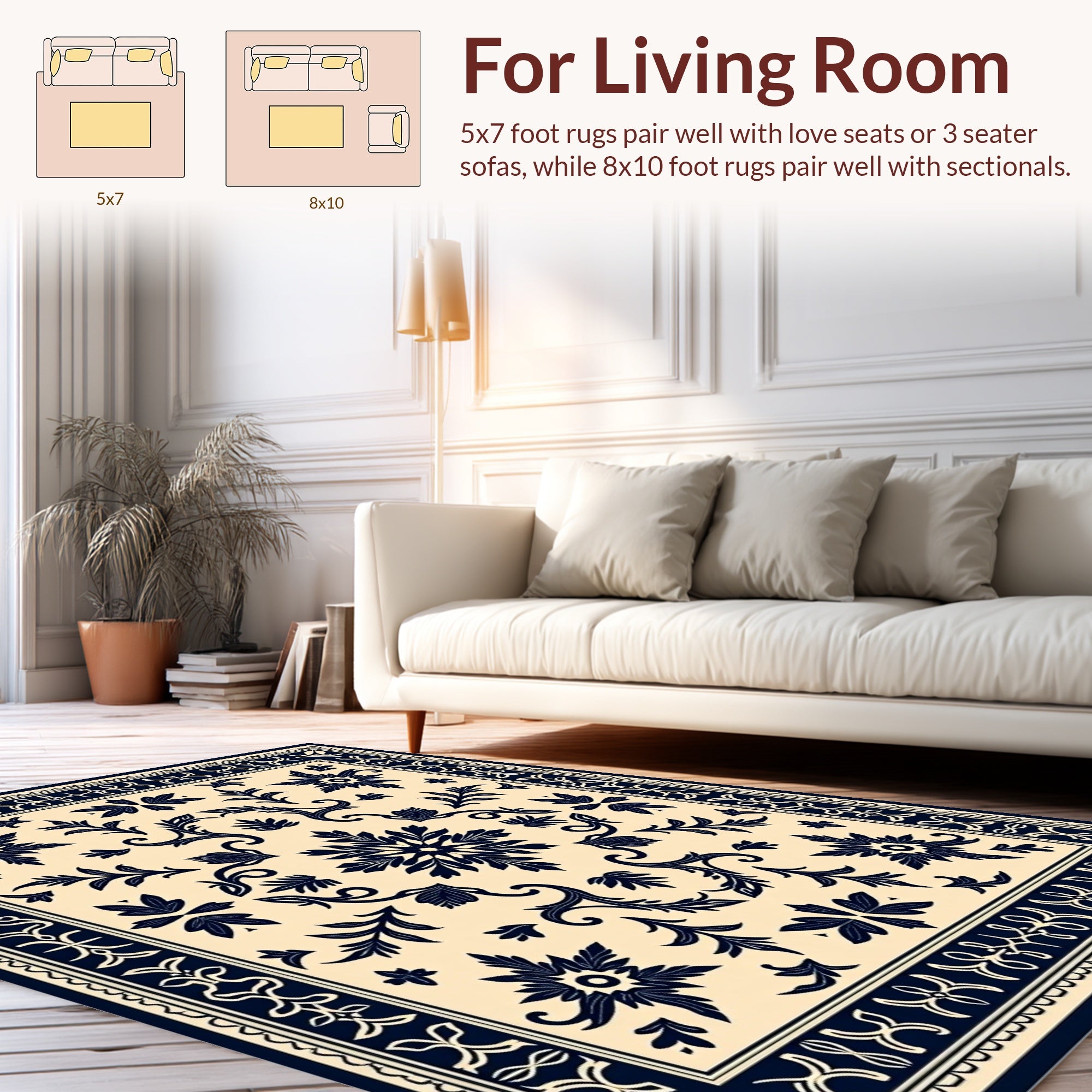 Vintage Floral Motif Navy Rug