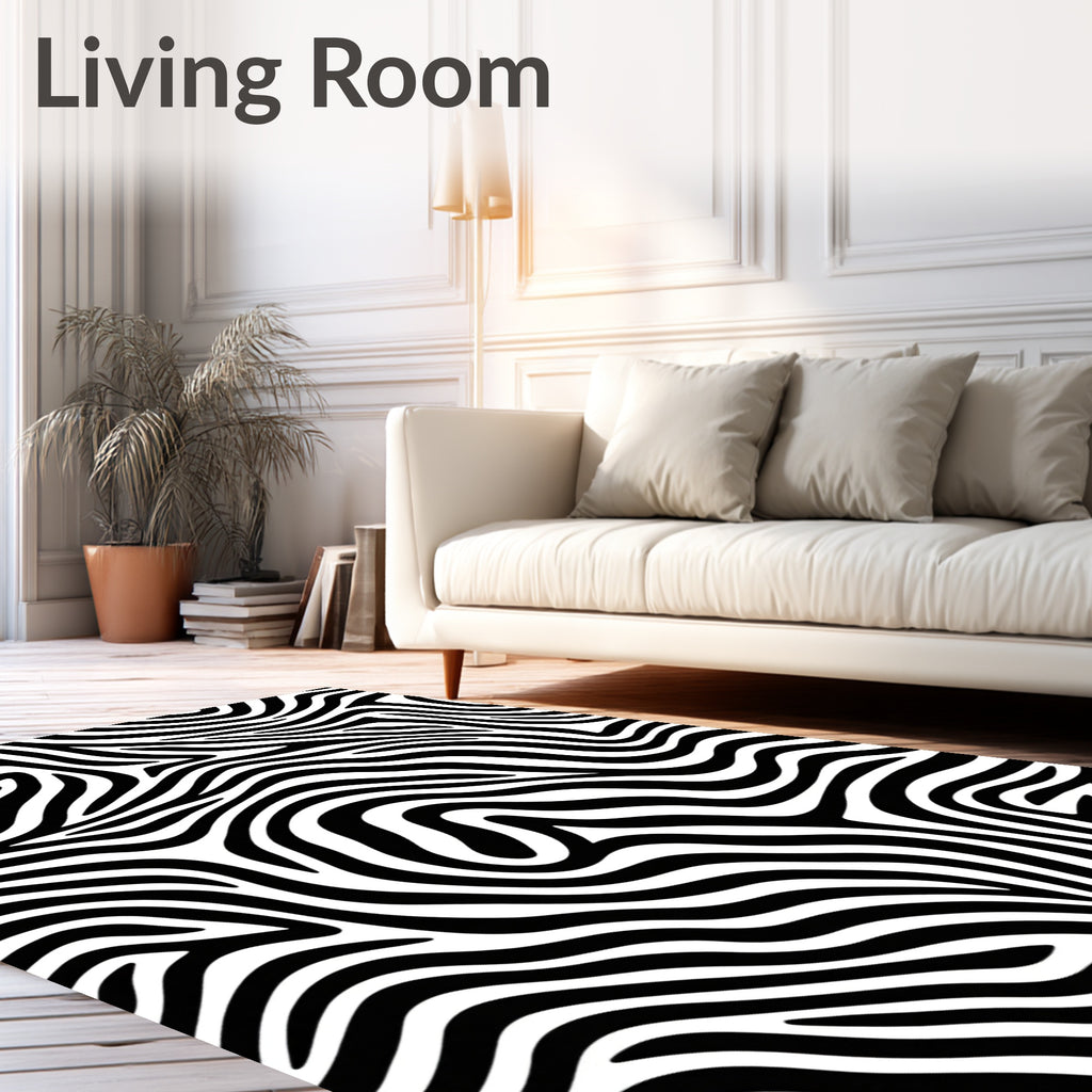 Bold Black White Zebra Print Rug