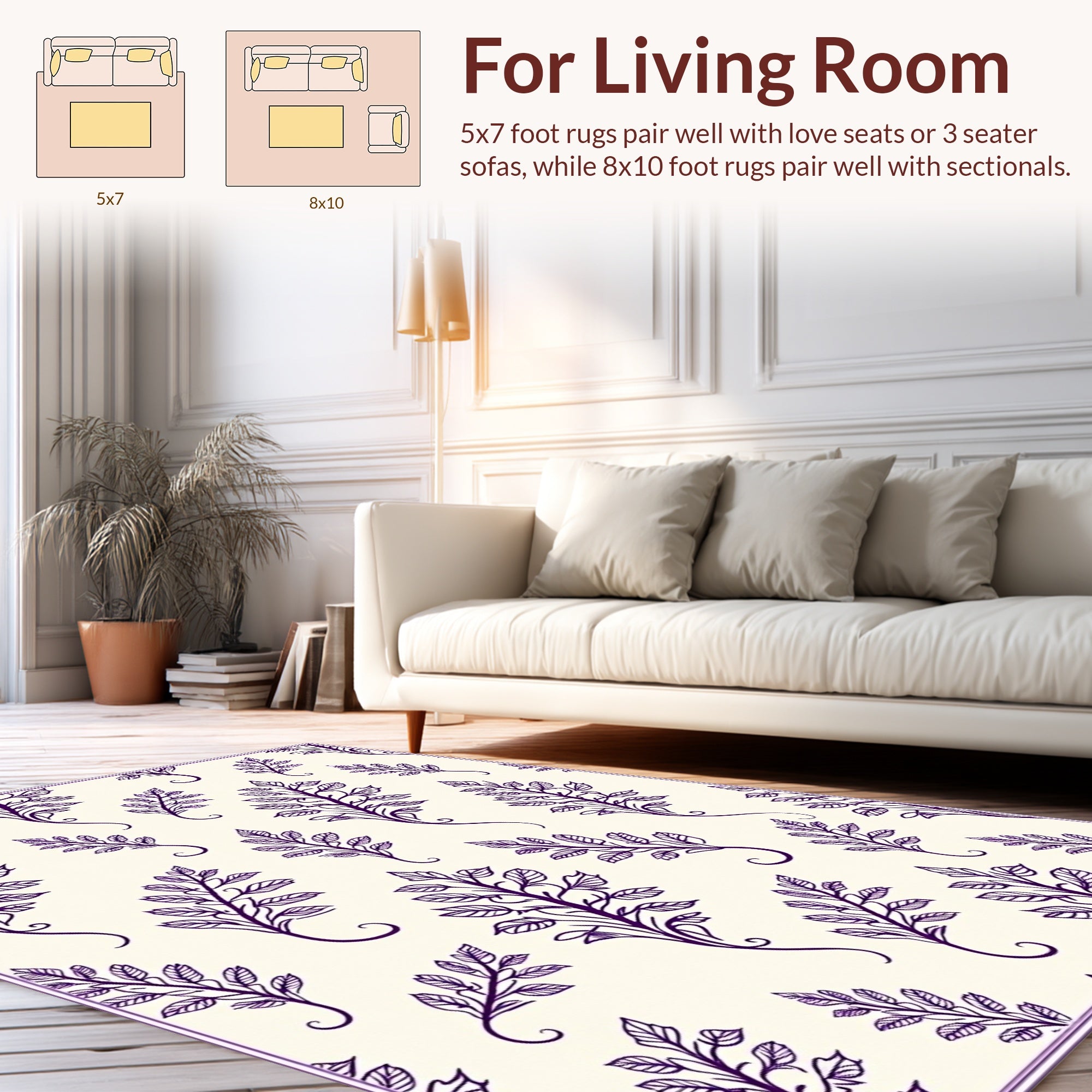 Regal Purple Leaf Pattern Rug