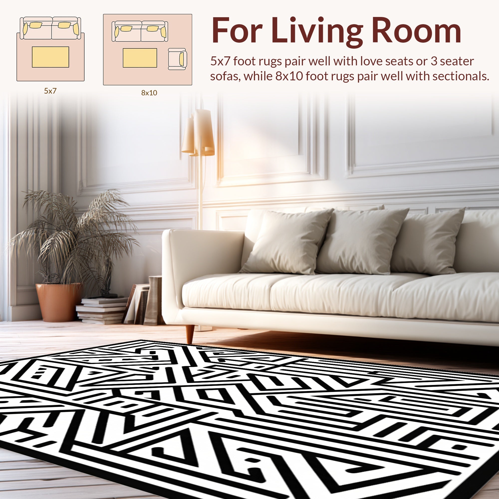 Abstract Labyrinth Black White Pattern Design Rug