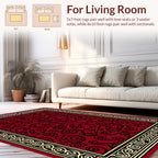 Rich Red and Gold Scrollwork Design Rug