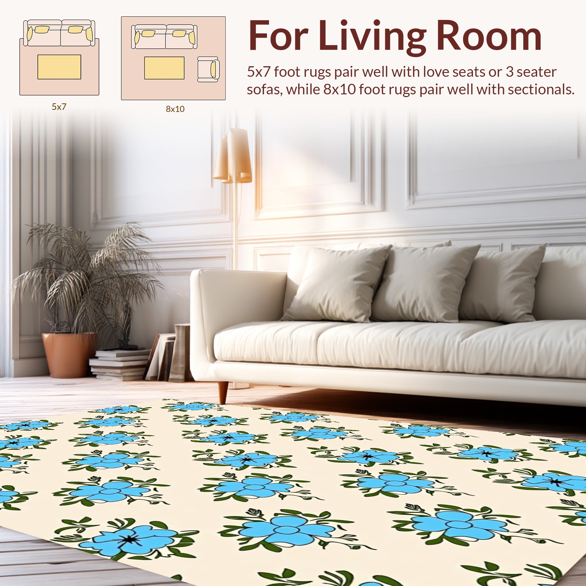 Light Blue Flourish Floral Pattern Rug