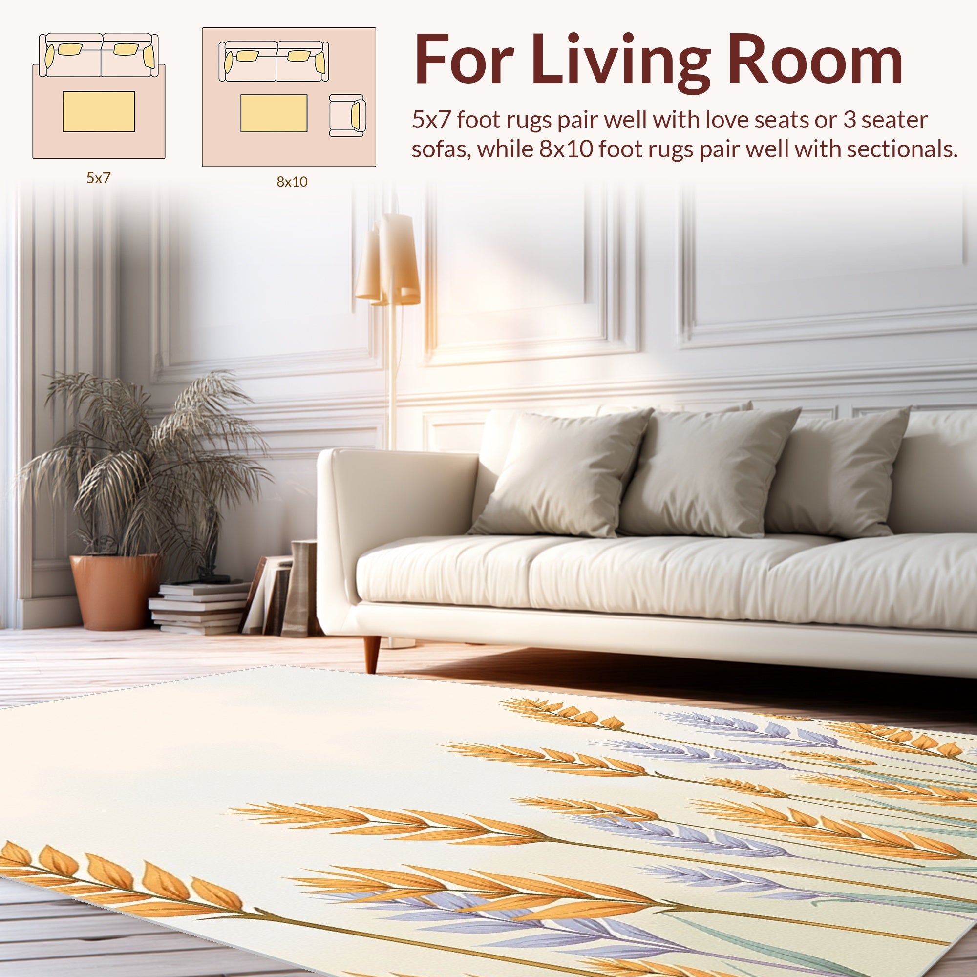 Golden Wheat Lavender Field Design Rug